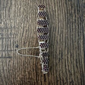 Vintage Bohemian Garnet Bracelet | Gold-Tone | Safety Chain